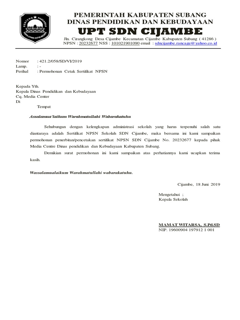 Surat Pengantar Cetak Npsn Pdf