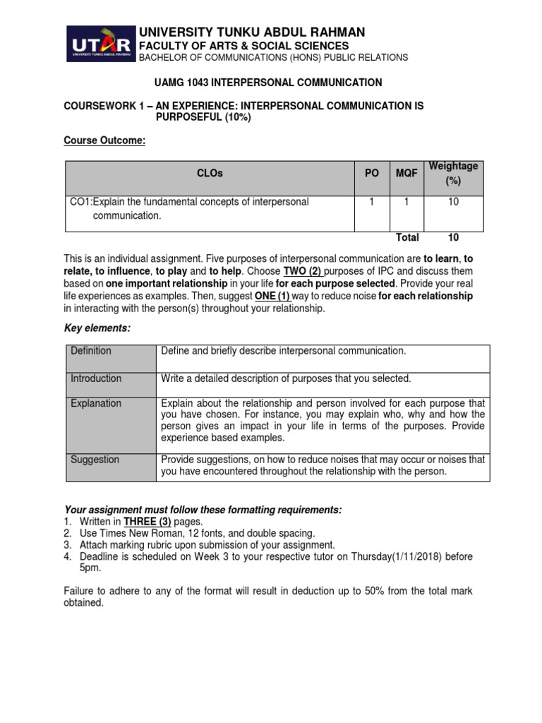 Interpersonal Communication Assignment Guide | PDF | Interpersonal ...