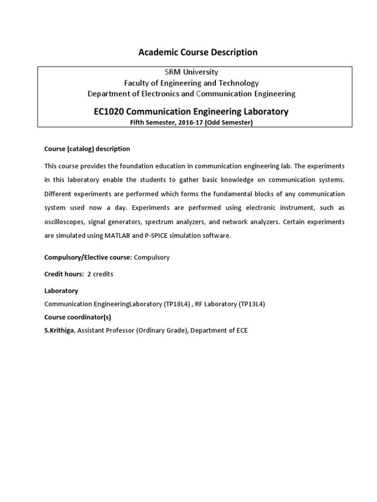 Communication Engineering Lab Course | PDF | Modulation | Frequency ...