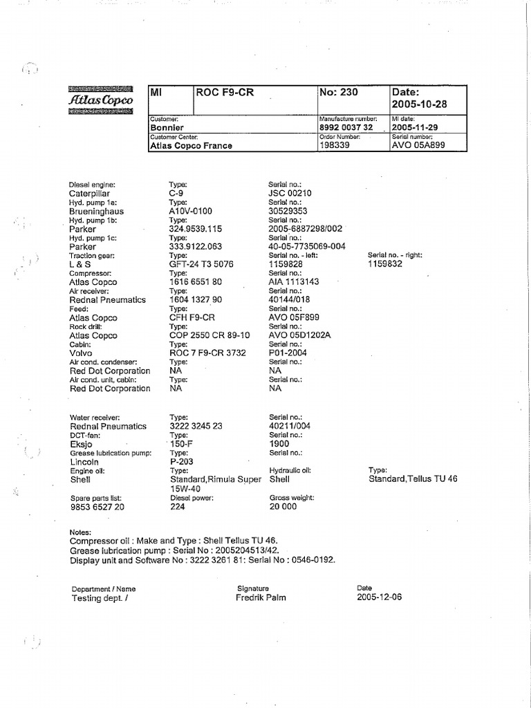 Roc F9CR 2005 Model 9853 6527 20 PDF | PDF | Friction | Biens