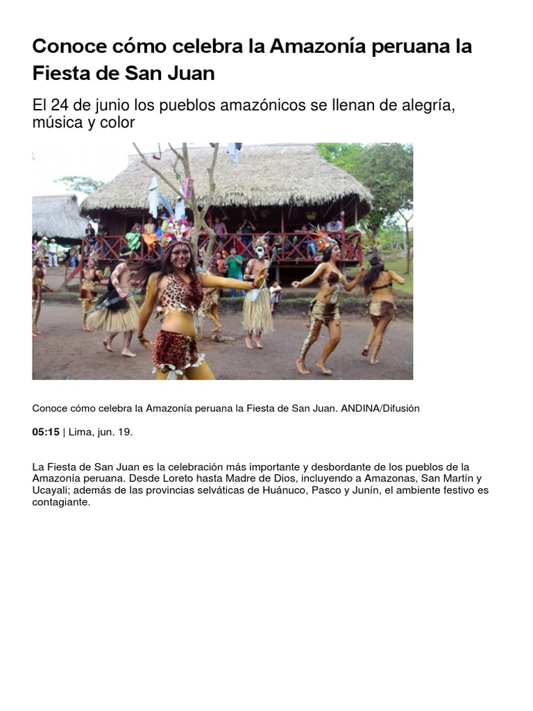 Fiesta de San Juan en la Amazonía Peruana | PDF | Perú