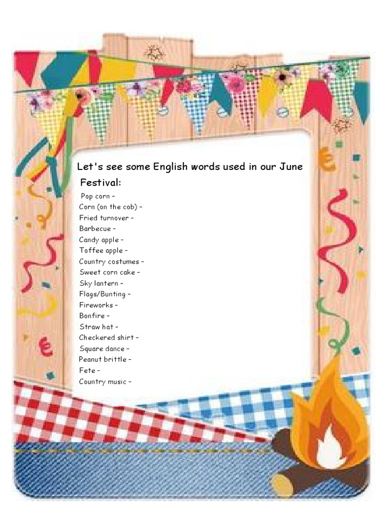 June Festival Vocabulary and Activities | PDF | Foreign Language ...