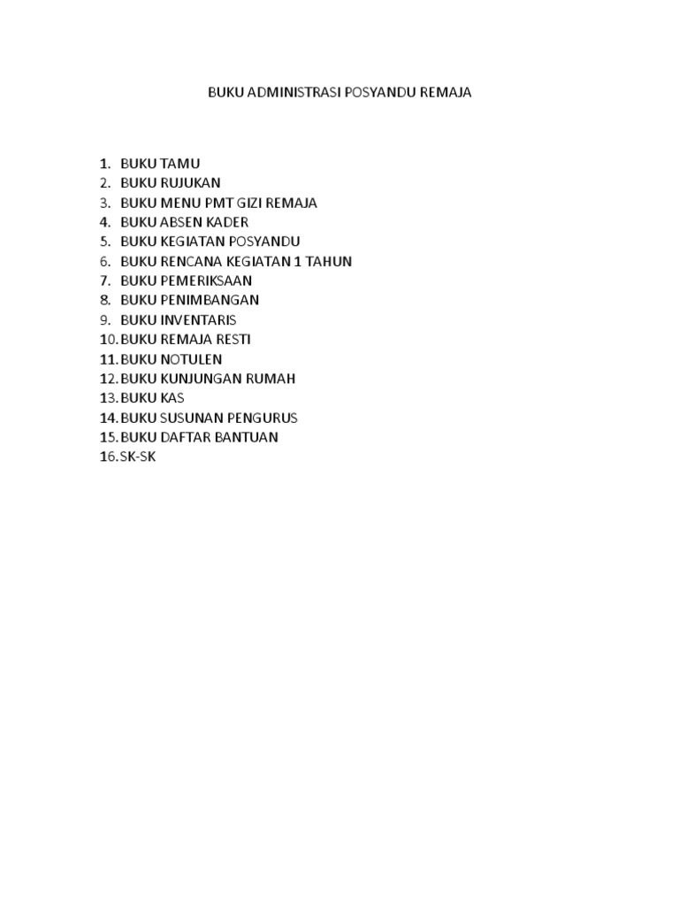Buku Administrasi Posyandu Remaja