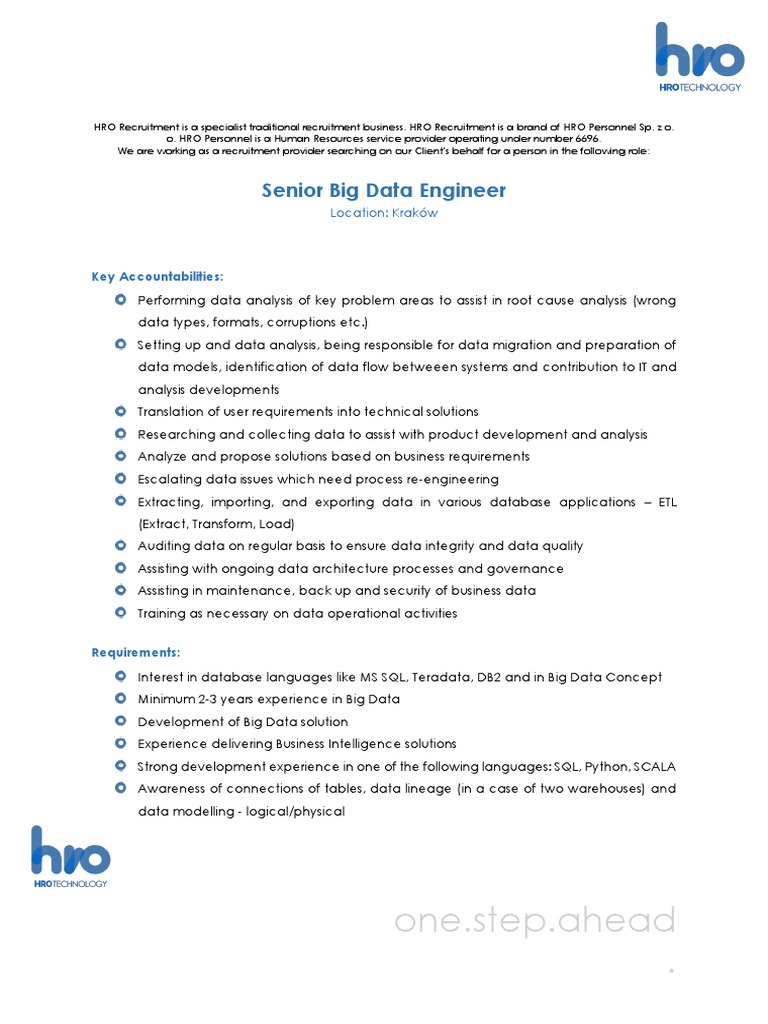 Senior Big Data Engineer | PDF | Big Data | Information Science