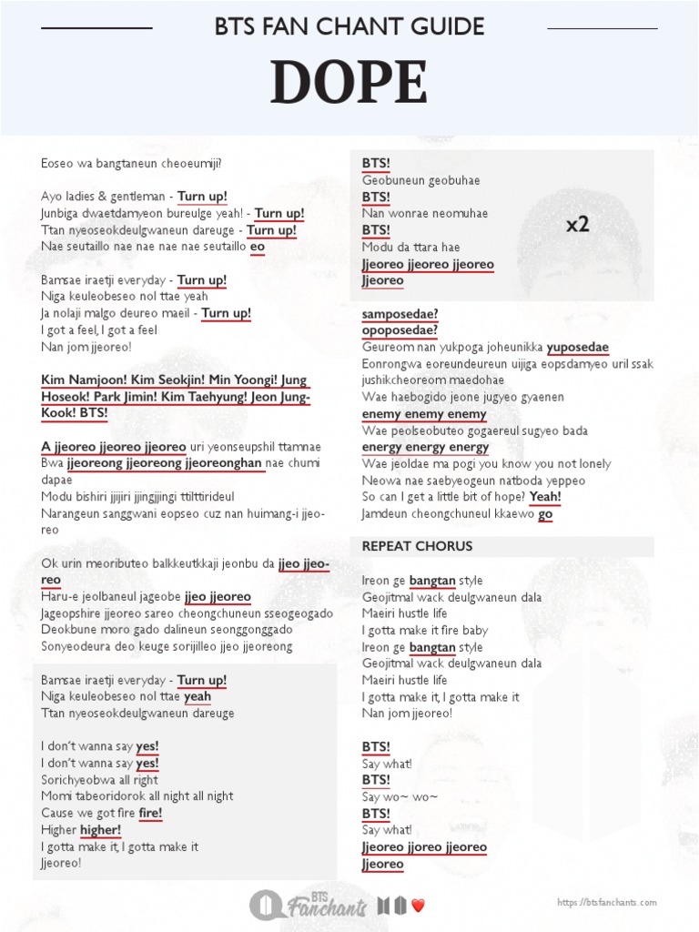 Bts Dope Lyrics Fanchant