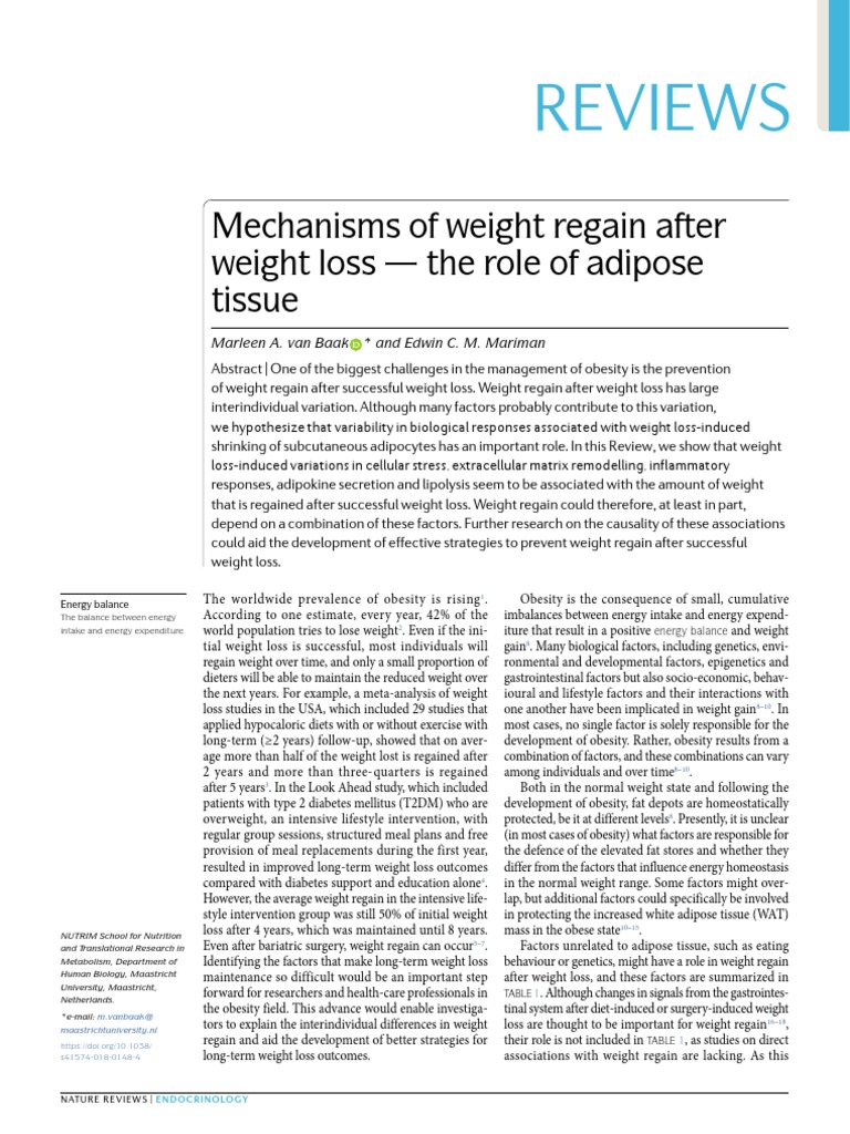 Mechanisms of Weight Regain After Weight Loss The Role of Adipose