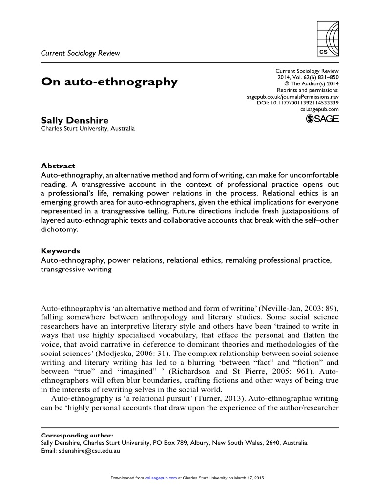 2014 DENSHIRE On Autoethnography | PDF | Ethnography | Narrative