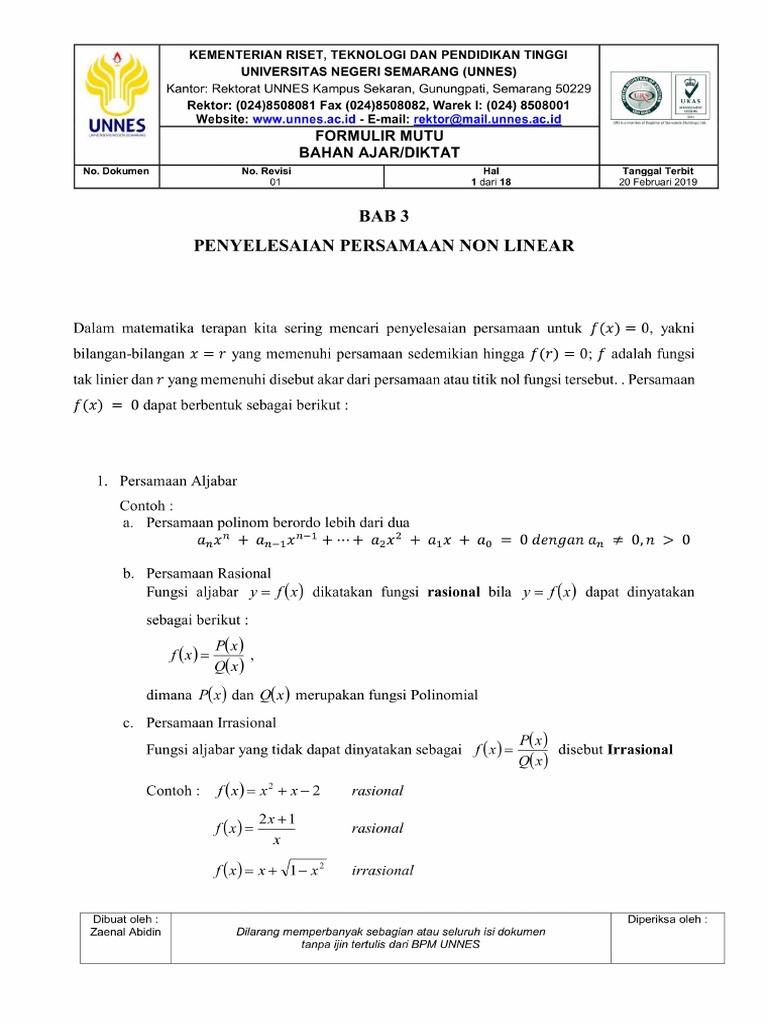 2019 - Bahan Ajar Metode Numerik Bab 3 (Mahasiswa) | PDF