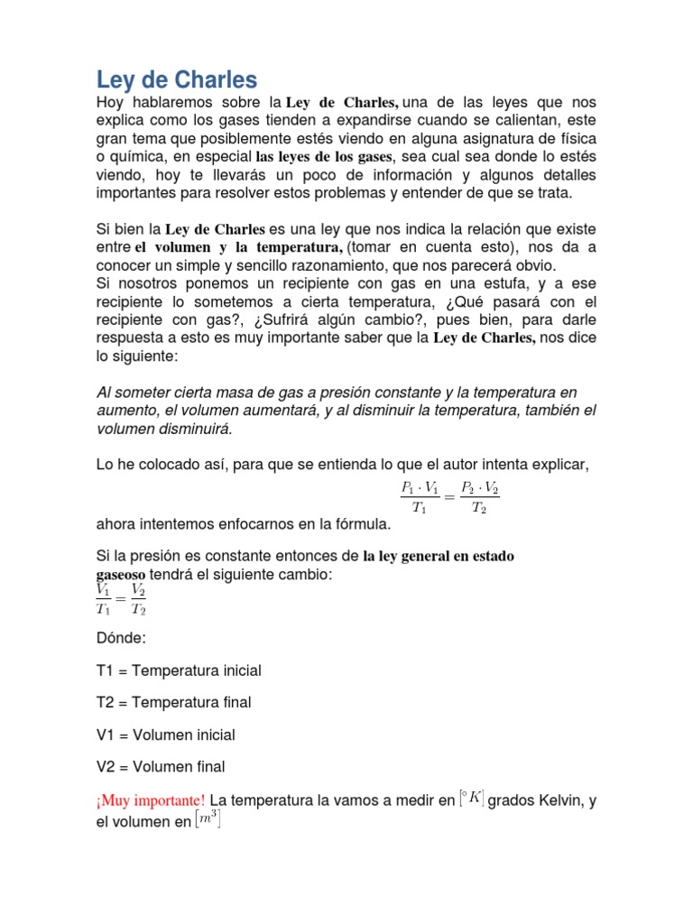 Ejercicios y Fórmulas de la Ley de Charles | PDF | Gases | Celsius