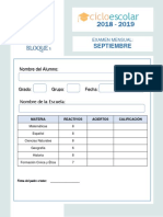 Examen 5to Grado Septiembre B1 2018-2019