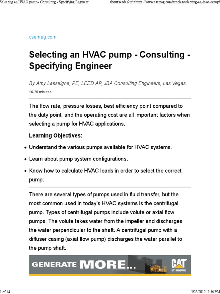 Selecting Hvac Pump PDF Pump Hvac