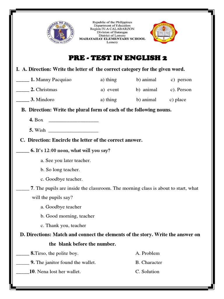 Pre Test 15 16 | PDF | Linguistics