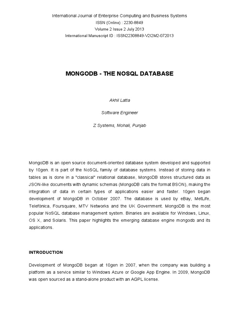 Mongodb - The Nosql Database | PDF | Mongo Db | Information Management