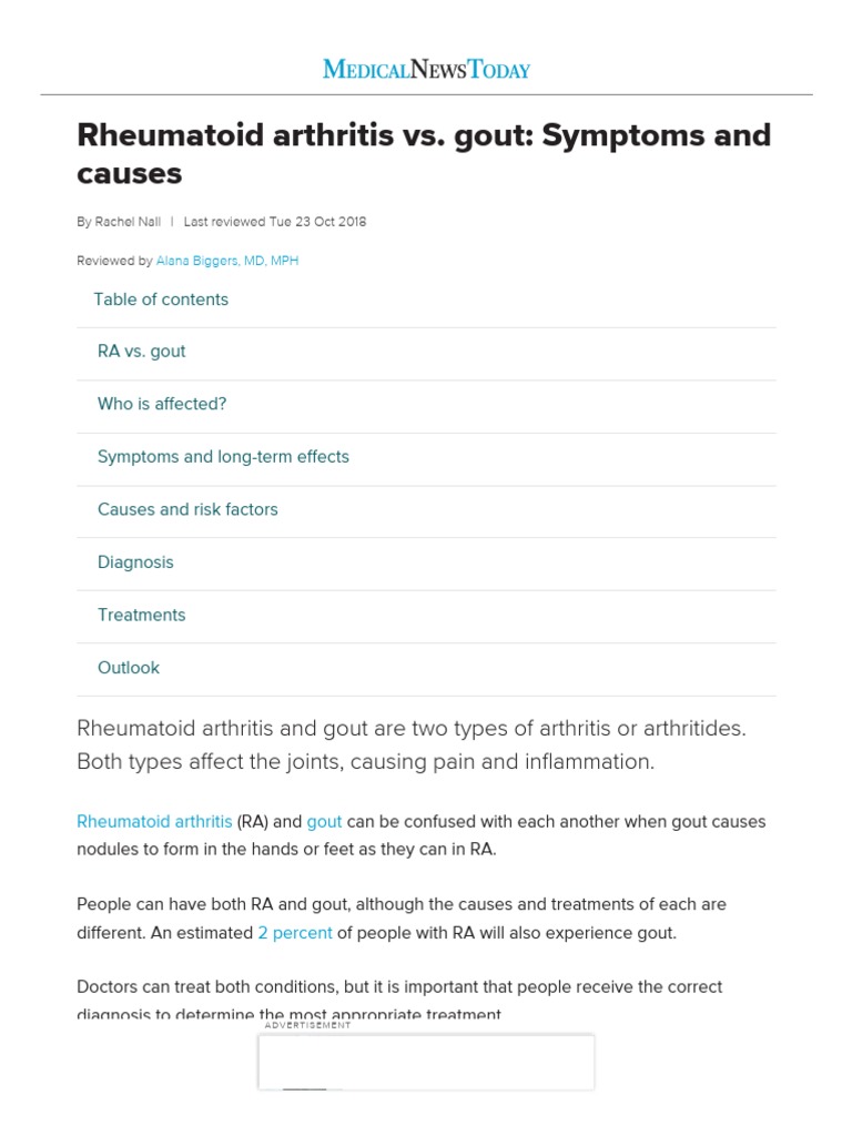 Pegel4 1 Rheumatoid Arthritis vs. Gout What's The Difference PDF Gout Arthritis