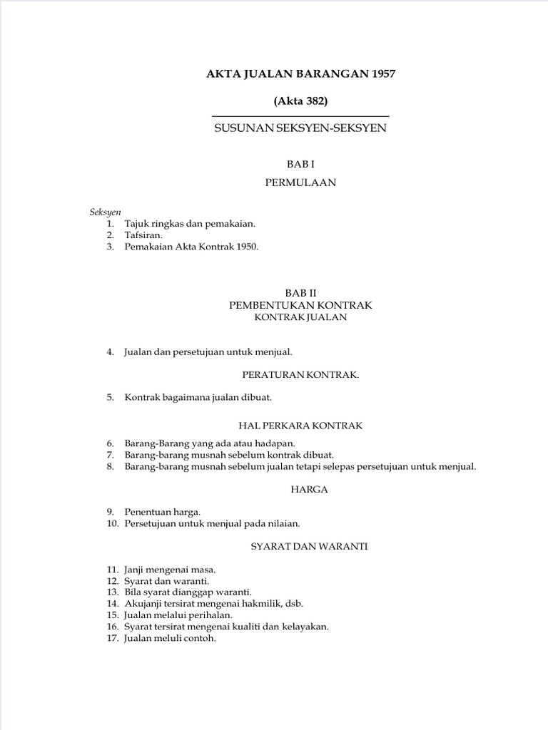 Akta Jualan Barangan 1957 | PDF