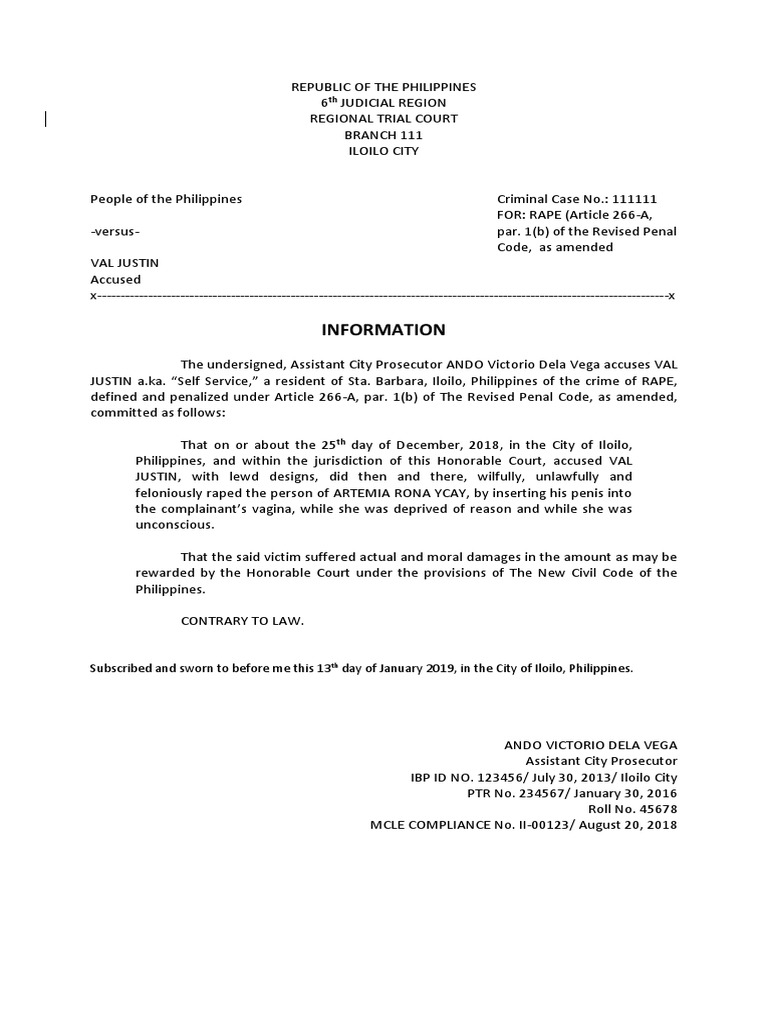 Criminal Information for Rape Case | PDF | Prosecutor | Criminal Law