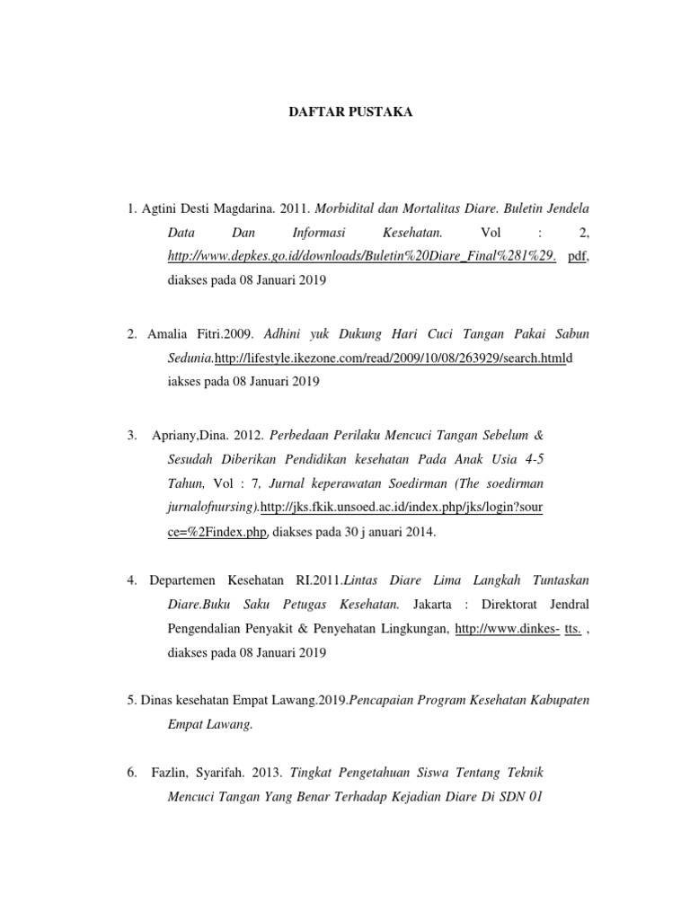 Daftar Pustaka Kemenkes Ri 2011 Tentang Diare Daftar Ini