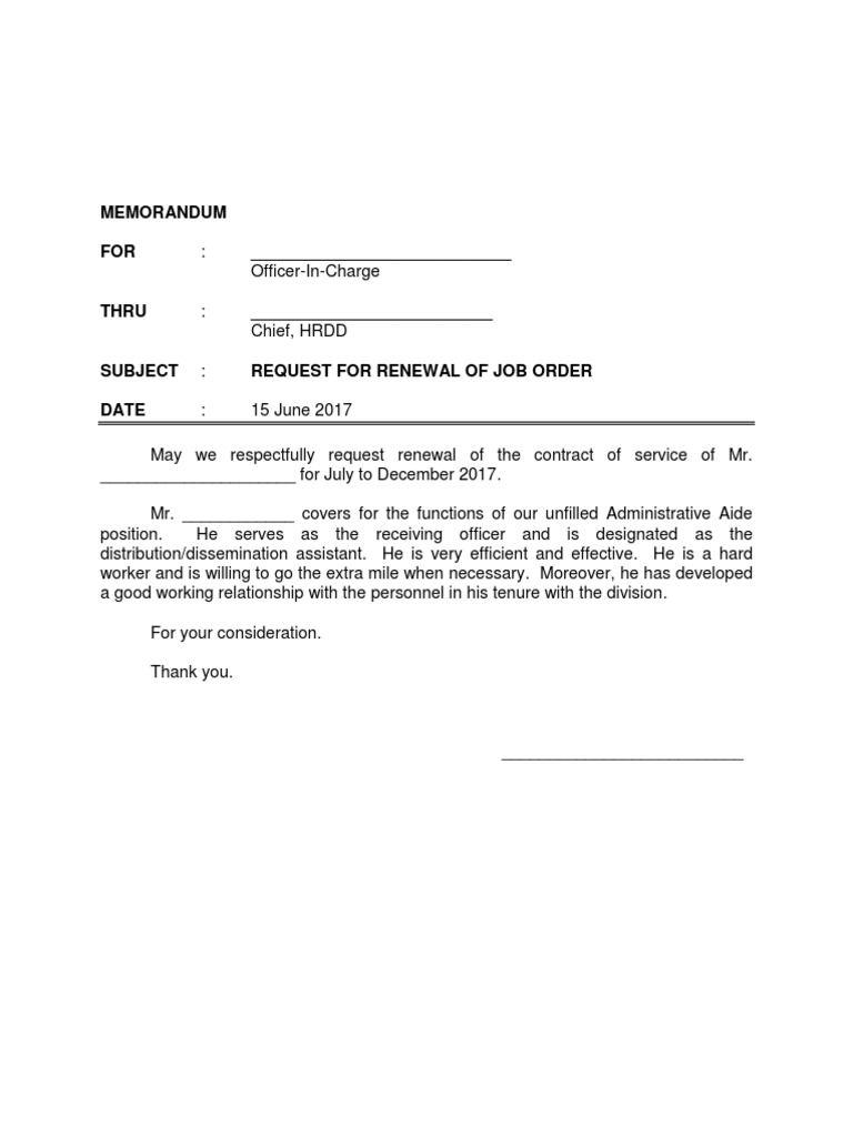Job Order Renewal Request Memo | PDF