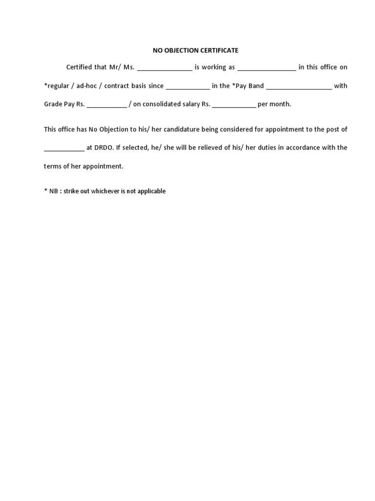Drdo Noc Format Pdf