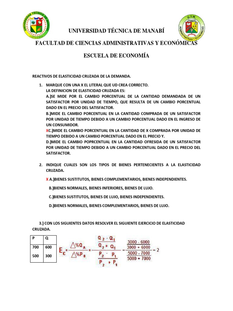 Reactivos de Elasticidad Cruzada de La Demanda | PDF | Ciencia y ...