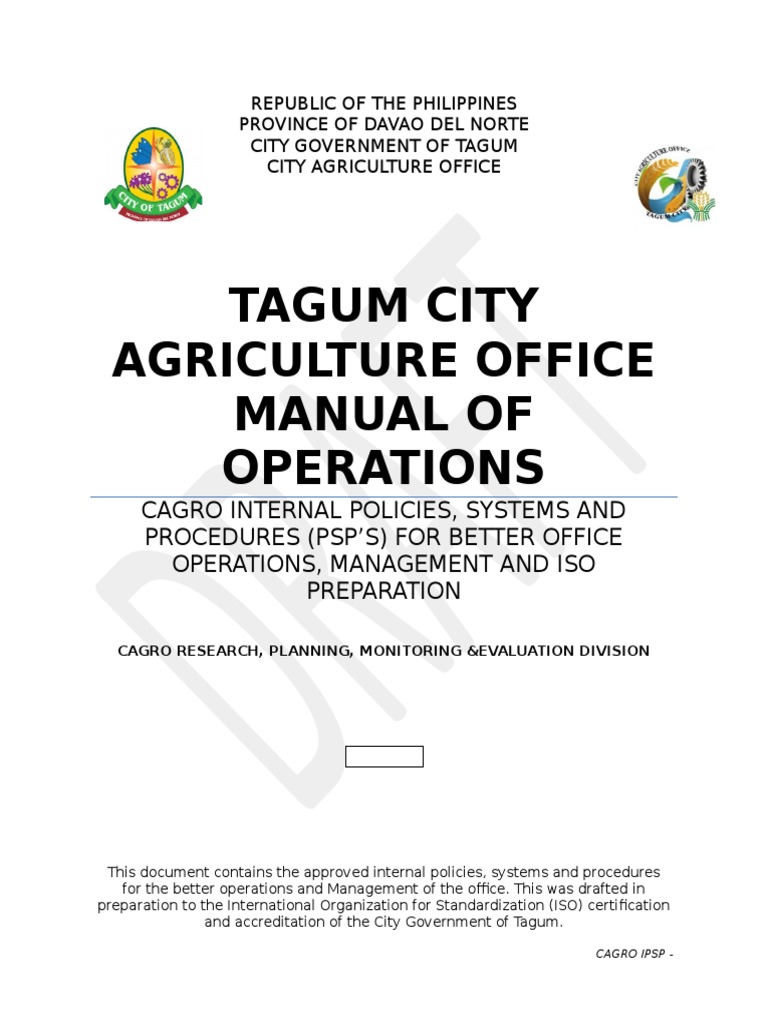 Tagum City Agriculture Office Operations Manual | PDF | International ...