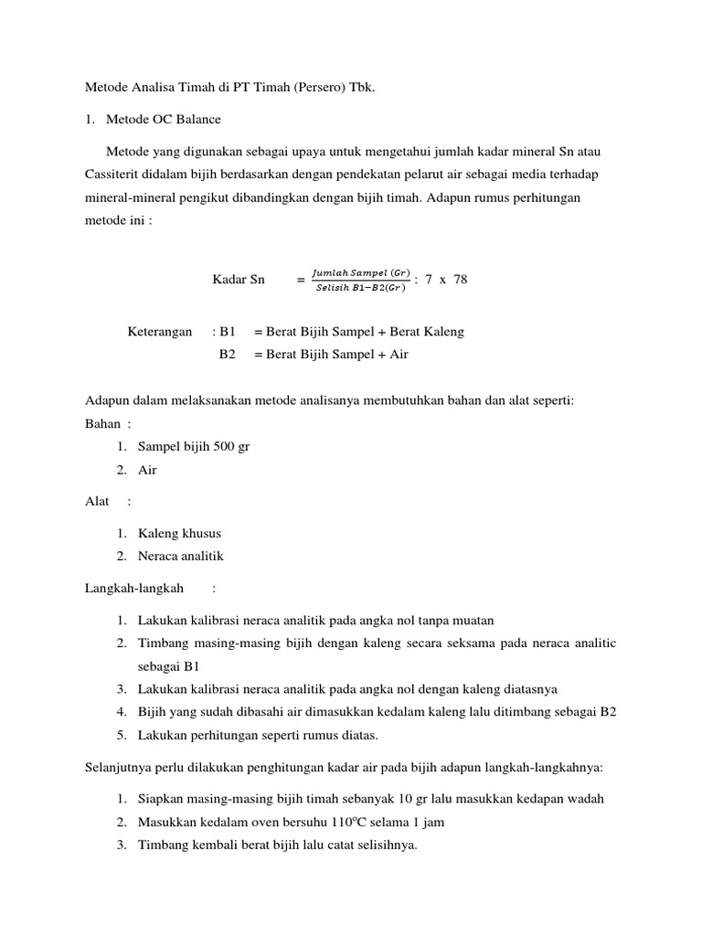 Metode Analisa Timah Di PT Timah PDF