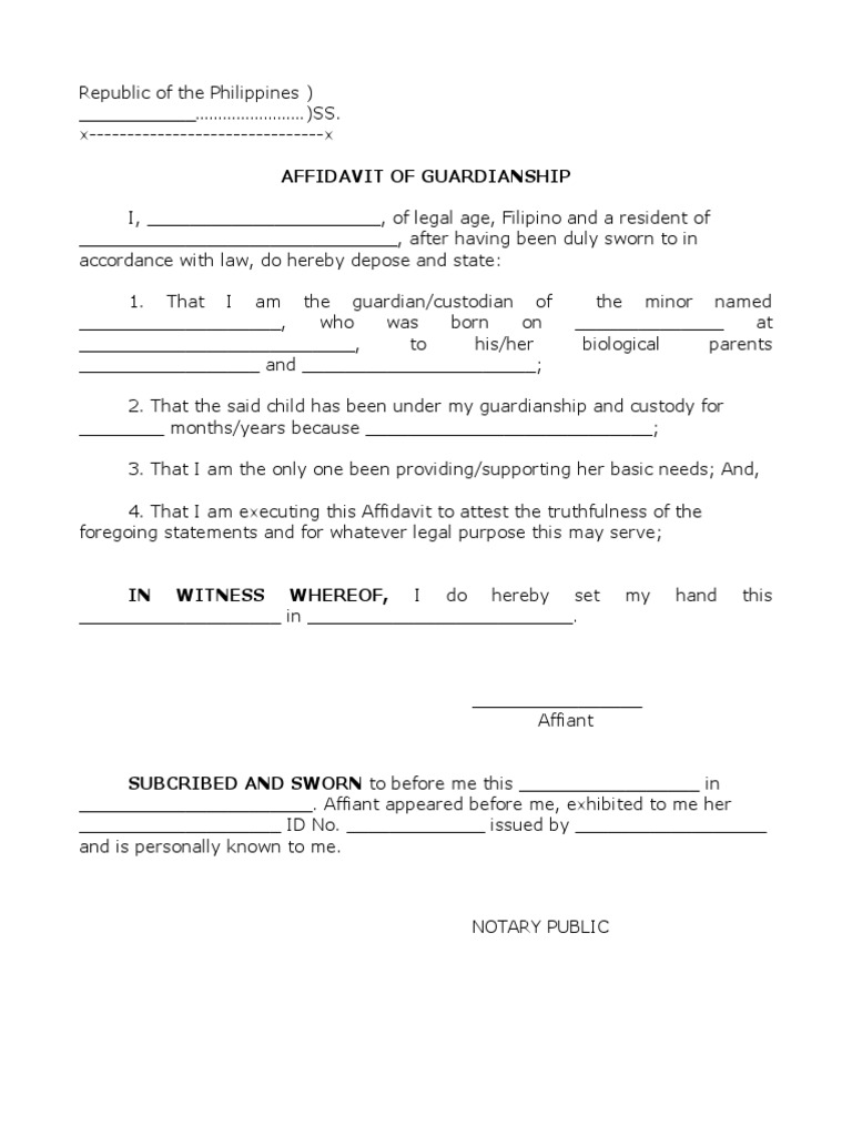 Affidavit of Guardianship Template | PDF | Affidavit | Legal Guardian