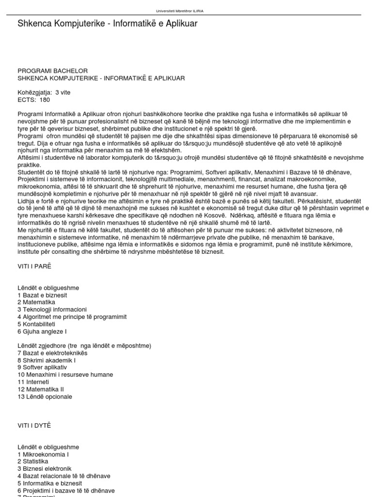 Iliria Curricullumi Informatike E Aplikuar PDF
