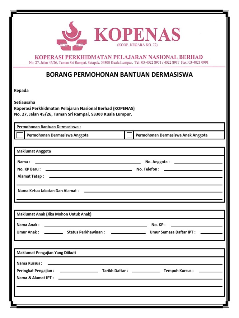 Borang Dermasiswa Pdf
