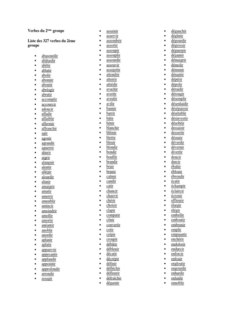 Liste Des Verbes Irréguliers En Espagnol Pdf Verbes Du 2ème Groupe FRANCEZA | PDF