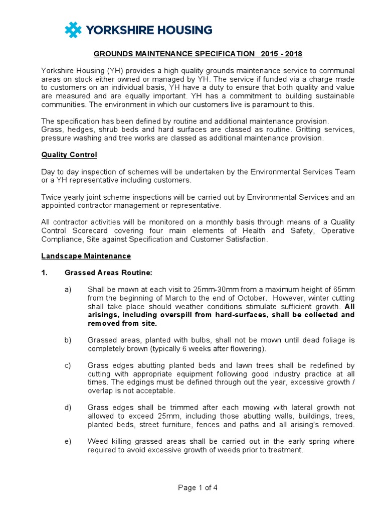 Grounds Maintenance Specification 20152018 PDF Lawn Hedge
