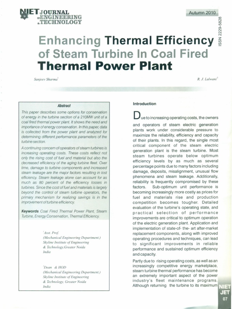 Enhancing Steam Turbine Efficiency | PDF | Power Station | Energy ...