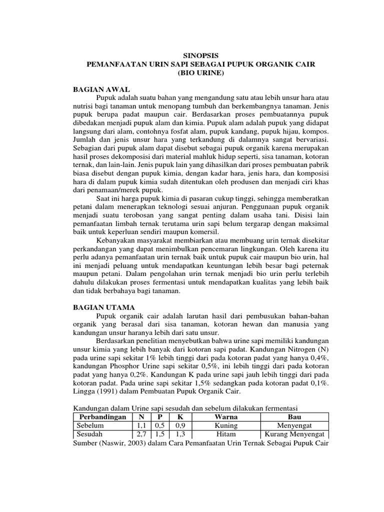 Pemanfaatan Urin Sapi sebagai Pupuk Organik | PDF