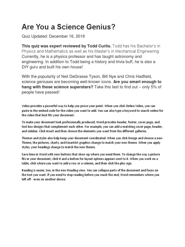 Are You A Science Genius? This Quiz Was Expert Reviewed by Todd Curtis