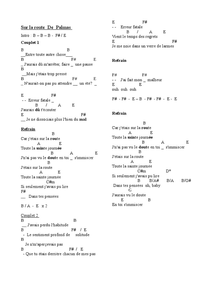 Sur La Route De Palmas Partition Pdf