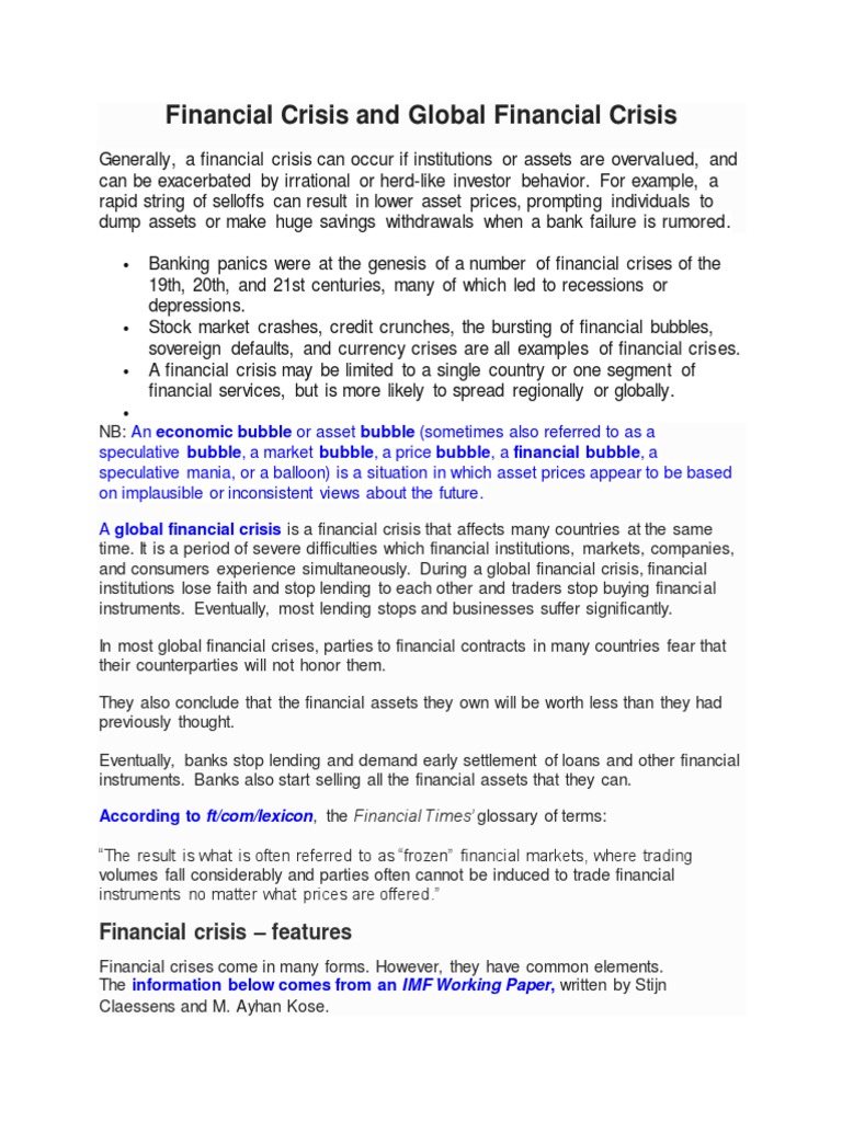 Overview of Financial Crises | PDF | Financial Crisis Of 2007–2008 ...