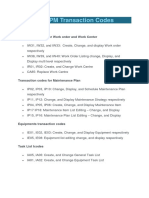 SAP PM Transaction Codes