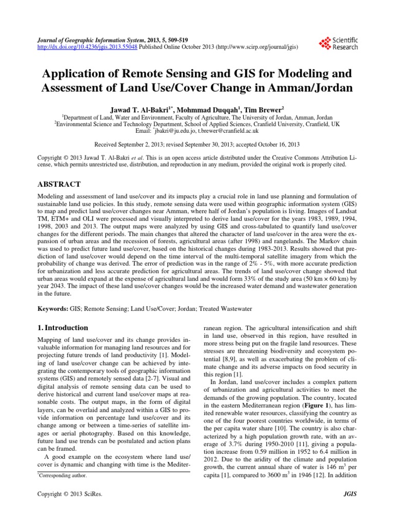 Application of Remote Sensing and GIS For Modeling and Assessment of ...