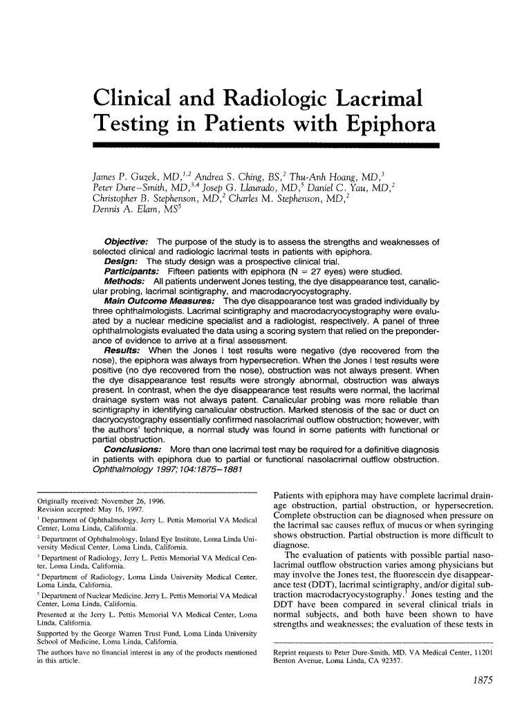 Epiphora Clinical Testing , Nasolacrimal Duct Obstruction and Epiphora ...