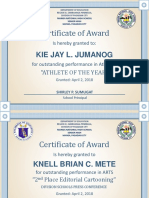 Certificate of Award: Kie Jay L. Jumanog