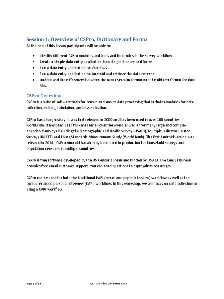 CSPro Overview and Data Entry Guide | PDF | Tablet Computer | Data Type