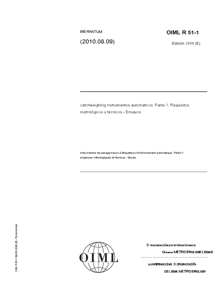 Requisitos OIML R 51-1 para Pesaje | PDF | Metrología | Electrónica