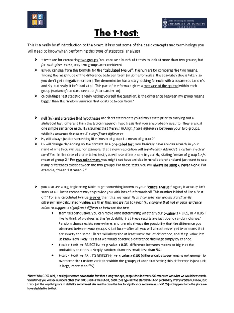 A Brief yet Comprehensive Guide to Performing the TTest Concepts