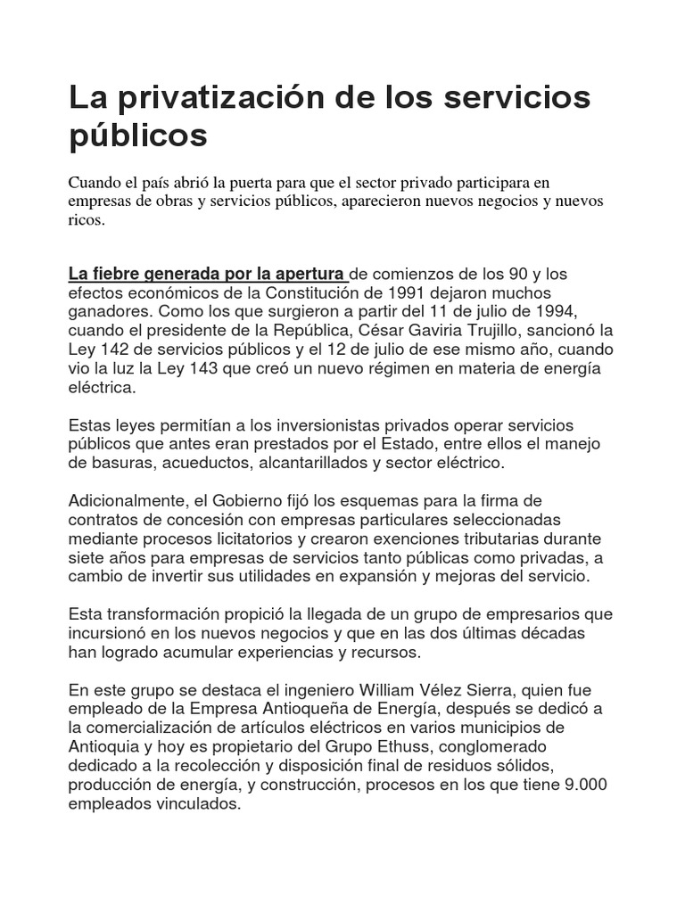 La Privatización de Los Servicios Públicos | PDF | Monopolio | Mercado ...