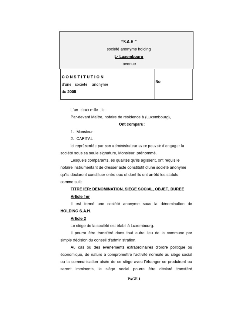Modèle De Statuts D'une Entreprise Individuelle Pdf