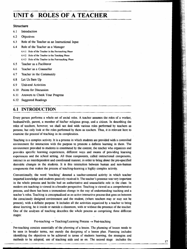 Unit 6 - Roles of A Teacher | PDF | Teachers | Learning