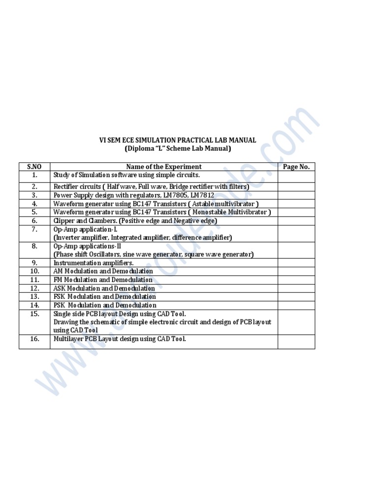 Vi Sem Ece Simulation Practical Lab Manual (Diploma "L" Scheme Lab
