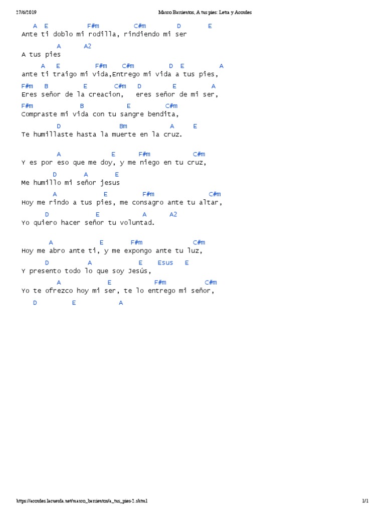 Marco Barrientos A Tus Pies Letra Y Acordes