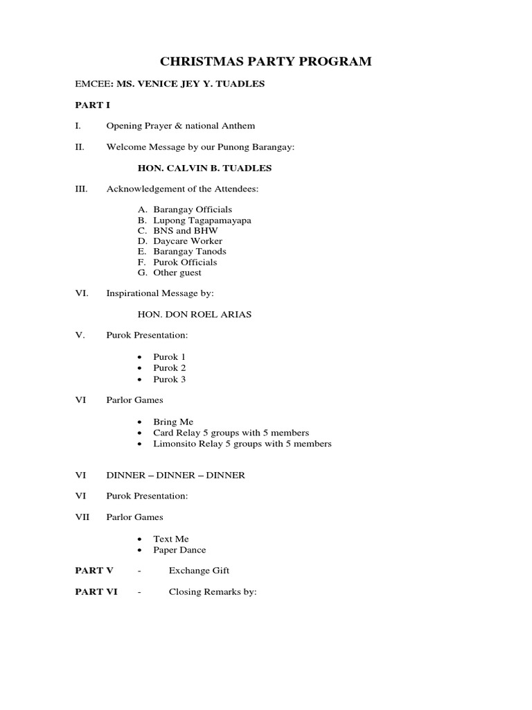 Christmas Party Program PDF