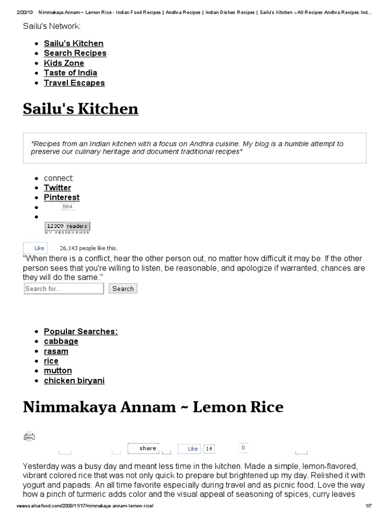 Nimmakaya Annam Lemon Rice Indian Food Recipes Andhra Recipes